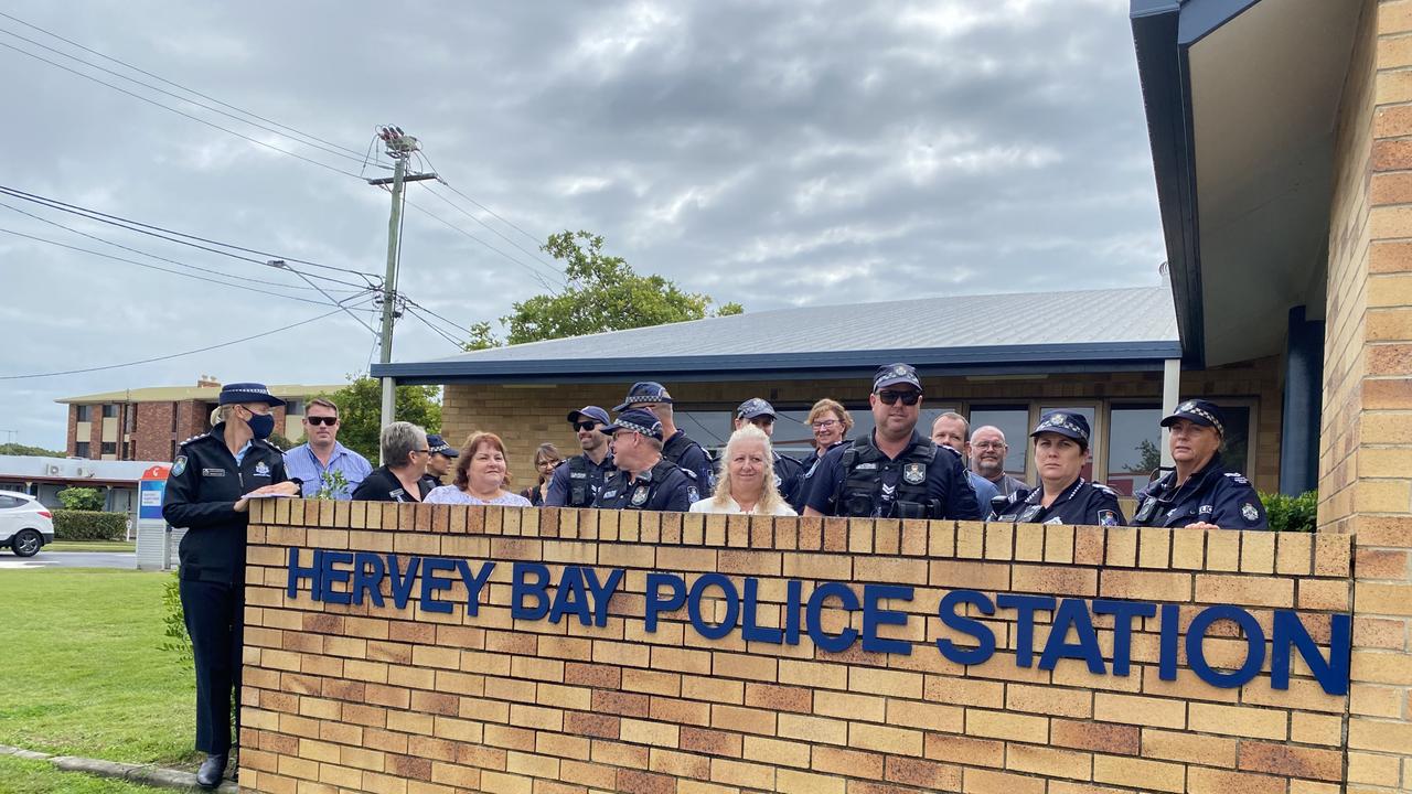 Hervey Bay police honour Senior Constable David Masters with a moment of silence.