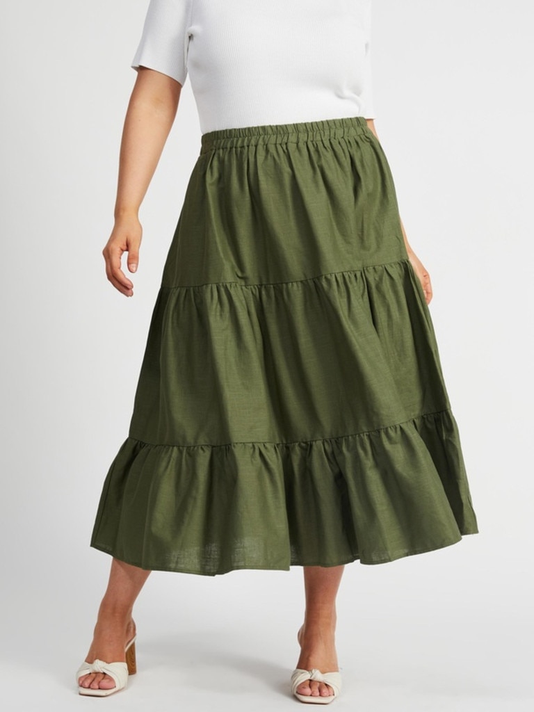 Atmos&amp;Here Curvy Kelva Linen Midi Skirt