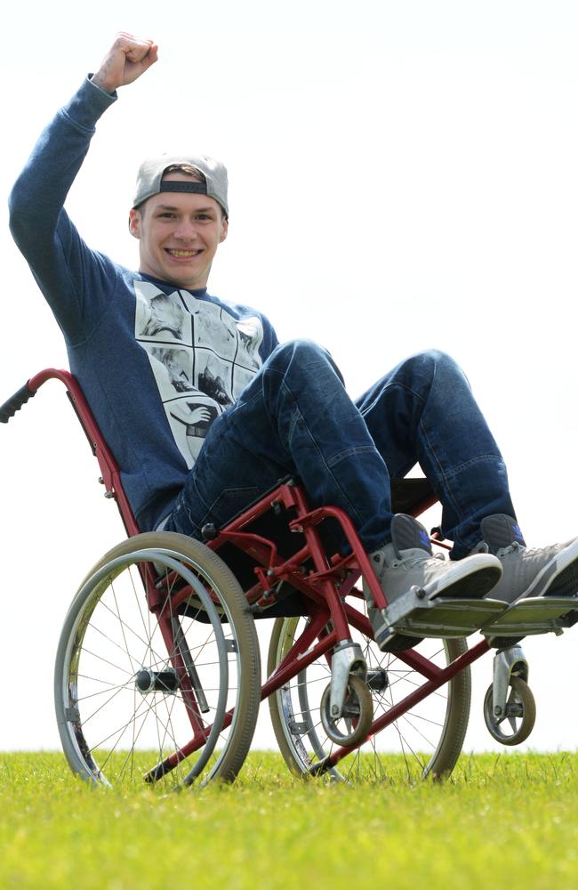 Sam is now is leading a normal life, only needing a wheelchair for long journeys. Picture: Caters News