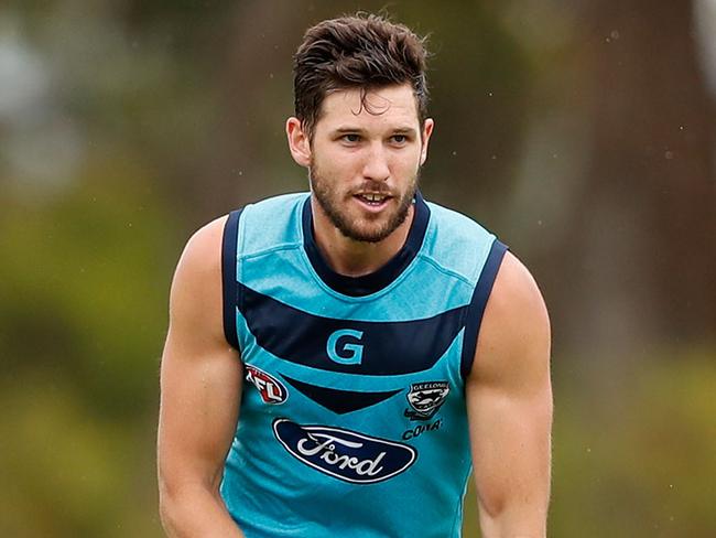 GEELONG, AUSTRALIA - JANUARY 13: Aaron Black of the Cats in action during the Geelong Cats training session at Deakin University, Waurn Ponds on January 13, 2017 in Geelong Australia. (Photo by Adam Trafford/AFL Media/Getty Images)