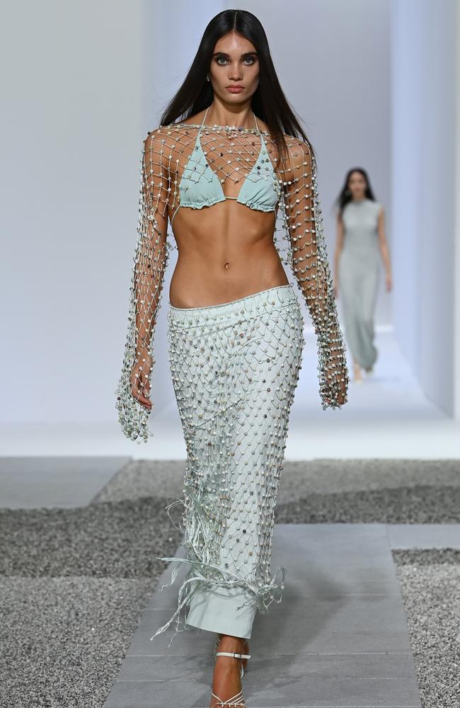 A model wearing Christopher Esber at last year’s Afterpay Australian Fashion Week. Picture: Getty Images