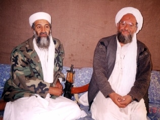 Al-Qaeda leader Ayman al-Zawahiri (pictured right, next to Osama Bin Laden) was killed after going about his morning routine prayer on Sunday. Picture: Visual News/Getty Images