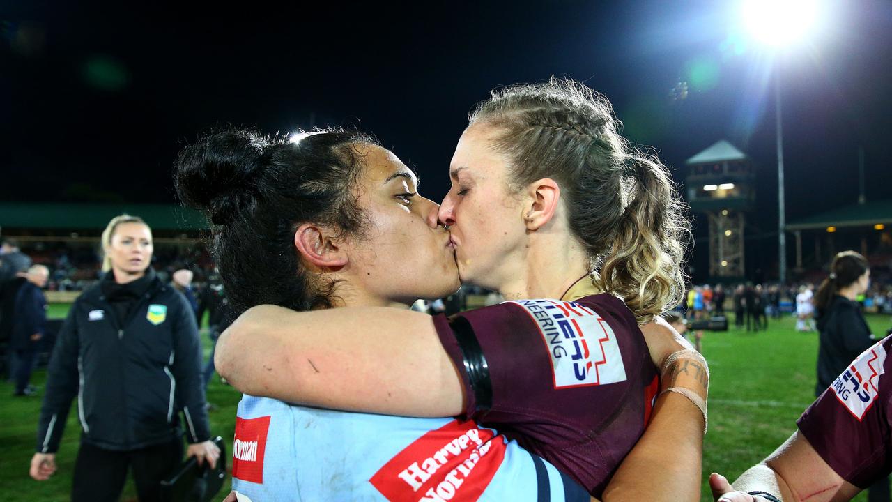 Vanessa Foliaki and partner Karina Brown together after the Women's State of Origin game between New South Wales and Querensland at North Sydney Oval. Pics Adam Head