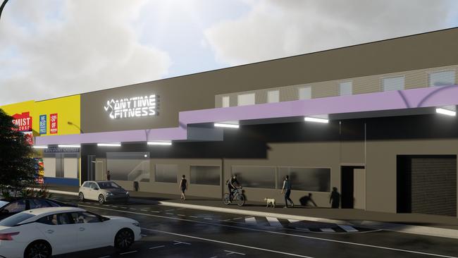 A render of the Dimmeys building showing Anytime Fitness as the new tenant for the former Woolworths supermarket space on Sturt St.