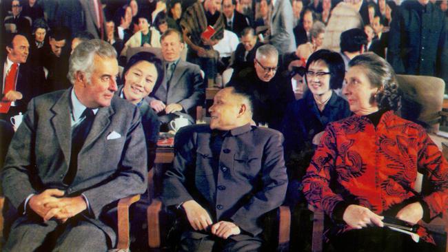 Prime Minister Gough Whitlam (L), interpreter Li Zhong (in background), Chinese Deputy Premier Deng Xiaoping and Margaret Whitlam during a historic visit to China in 1973.