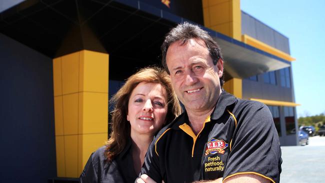 VIP Pet Foods founders Tony and Christina Quinn at their Ormeau complex in 2013. Pic Tim Marsden