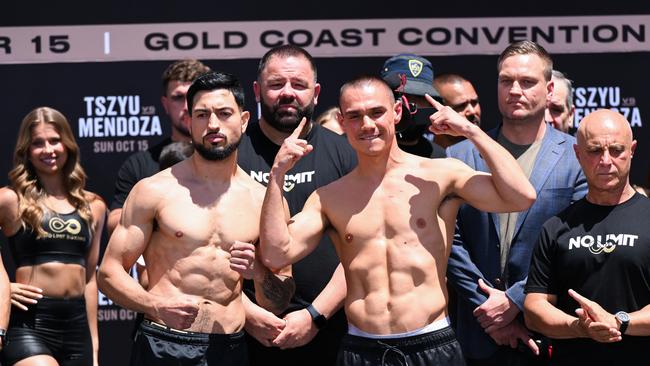 Could it be another ‘quick night’ for Australia’s Tim Tszyu (R)? Picture: Zain Mohammed/No Limit Boxing