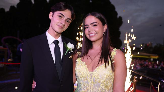 Dylan Corapi and Bella Biasin at the Emmanuel College class of 2025 formal at HOTA for Gold Coast at Large. Picture, Portia Large.