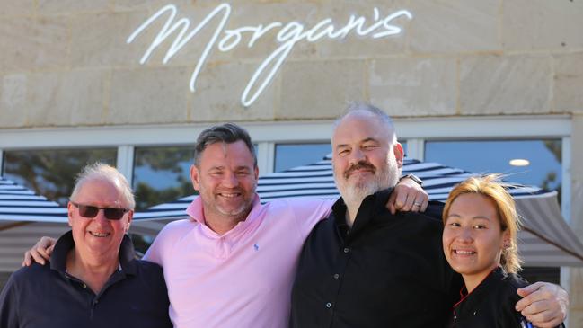 Morgan's Sorrento summer team before Covid hit included John Rubira, owner Julian Gerner, consultant chef Paul Wilson and Christsan Tandika. Picture: supplied