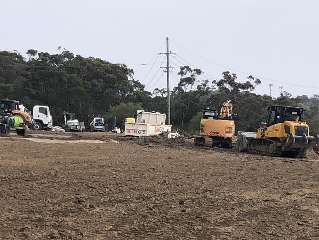 Heavy machinery and trucks on a section of the "deferred" $340 million upgrade to the 3.4km Mona Vale Road (West. Picture: Jim O’Rourke