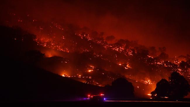 A massive bushfire continued to burn at Mount Adrah, near Canberra overnight. Picture: Getty