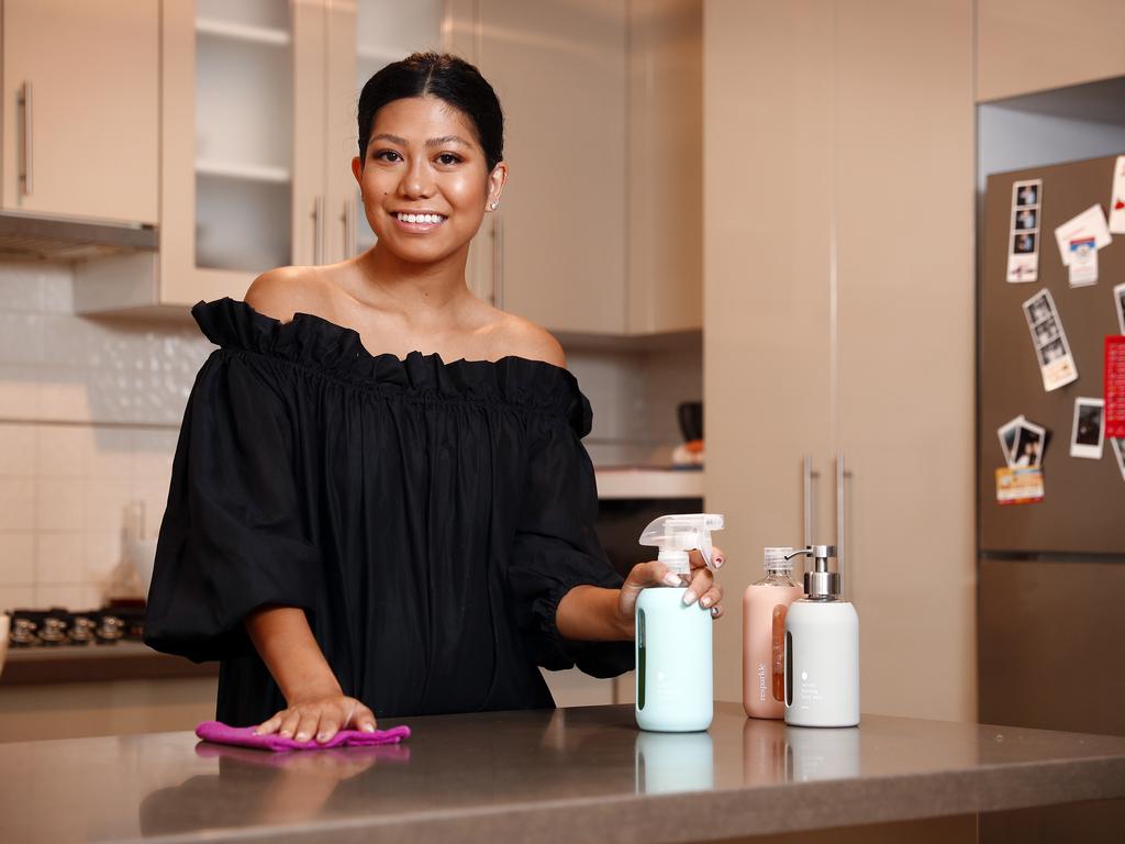 Venus Landero pictured at her Northmead home today where she uses eco-friendly cleaning products. Picture: Sam Ruttyn