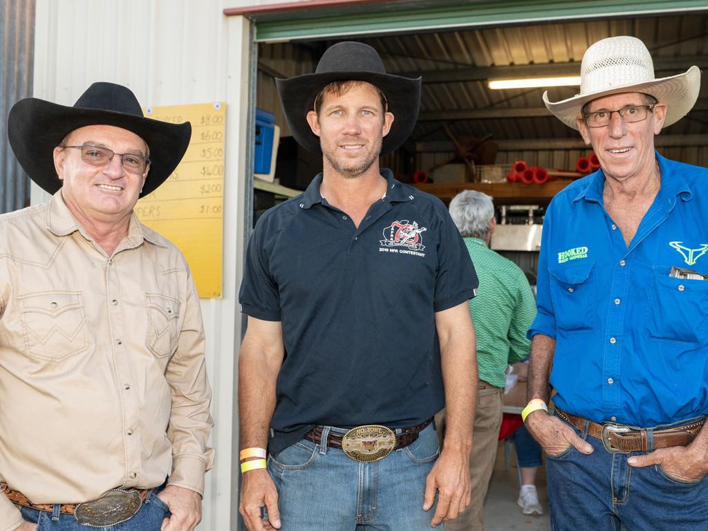 Micheal Hamilton, Luke Holmes and Bones Smith at Gargett Rodeo Saturday 3 June 2023 Picture: Michaela Harlow