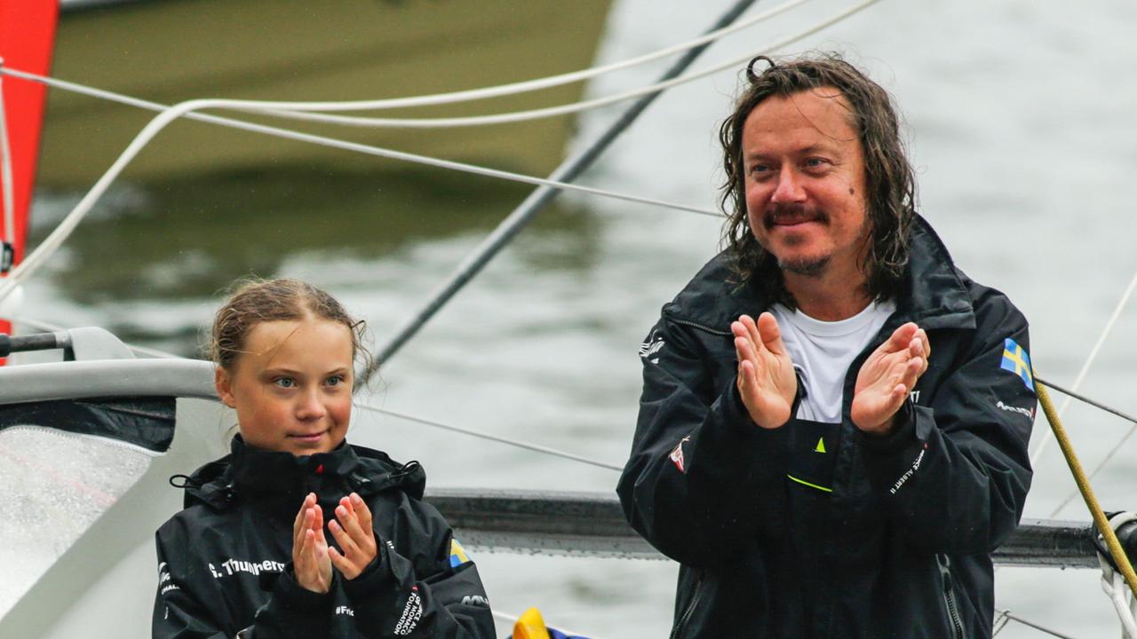 Swedish climate activist Greta Thunberg, 16, and father Sventa Thunberg. Picture: Kena Betancur/AFP