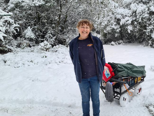 Jodi Russell housekeeper at Cradle Mountain Highlanders. Snow at Cradle Mountain Highlanders at Cradle Mountain. Picture: Goon Joon Kim