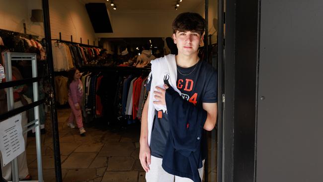 15-year-old Noah Gers was inspired to start shopping in Newtown’s second-hand stores thanks to the TikTok thrifting trend. Picture: Tim Pascoe