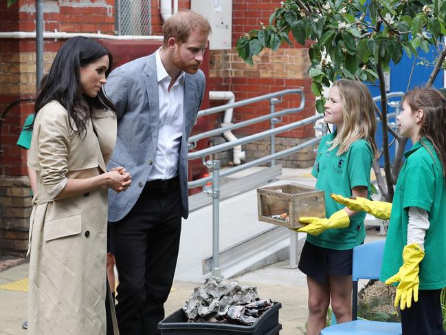 Prince Harry and Meghan meet Albert Park Primary School students. Picture: David Crosling/Pool