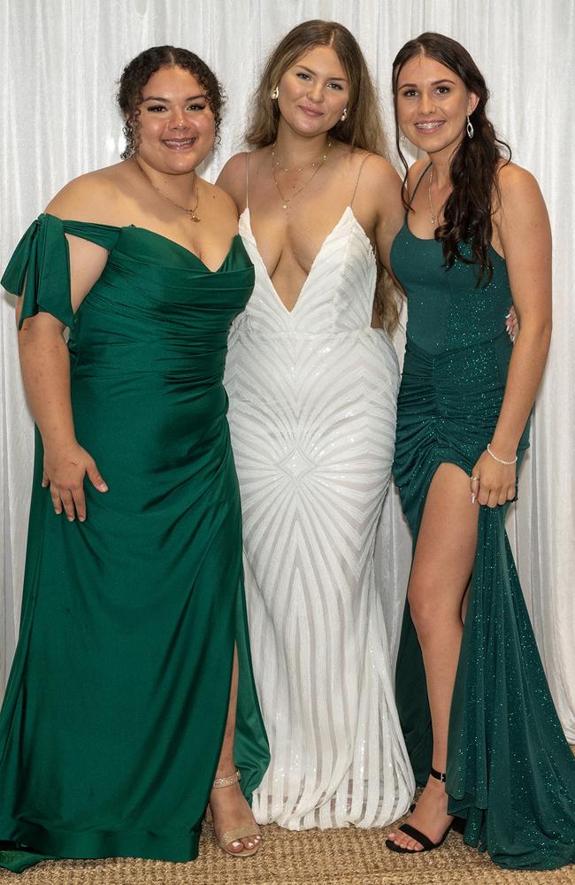 Kimberly Oakley, Ashli Barlow and Cyirene Ralph at Sarina State High School Year 12 Formal Wednesday 16 November 2022. Picture: Michaela Harlow