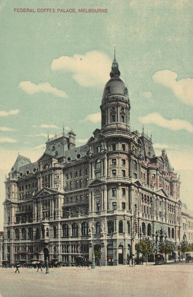 The Federal Coffee Palace, as it was in 1908, once stood on the corner of King and Collins streets. Picture: State Library Victoria