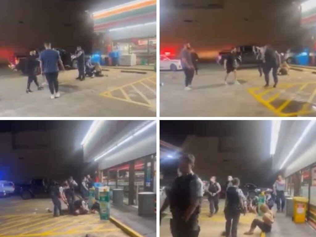 Two NSW Police officers were attacked outside a 7-Eleven store, with the shocking incident filmed and shared online.