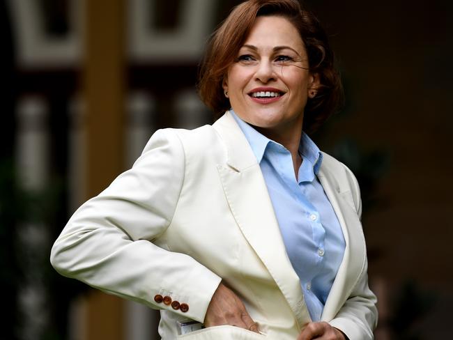 Queensland Deputy Premier and Treasurer Jackie Trad speaks during a press conference at Parliament House in Brisbane, Tuesday, April 28, 2020. (AAP Image/Dan Peled) NO ARCHIVING