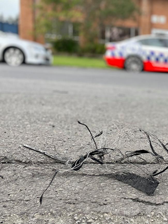 Rubber and debris was strewn on the street. Picture: NSW Police