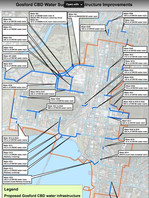 Site map of the Gosford infrastructure to be upgraded.