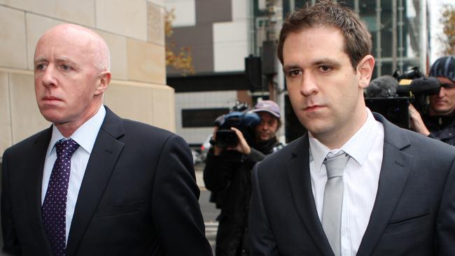  Jill Meagher's father, George McKeon, and her husband, Tom Meagher (right) arrive at court today.