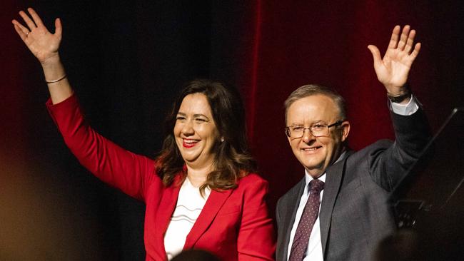 Queensland Premier Annastacia Palaszczuk and Labor Leader Anthony Albanese in Brisbane. Picture: Richard Walker