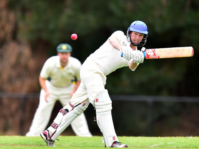 Peninsula Old Boys captain Wade Pelzer whips through the leg side.