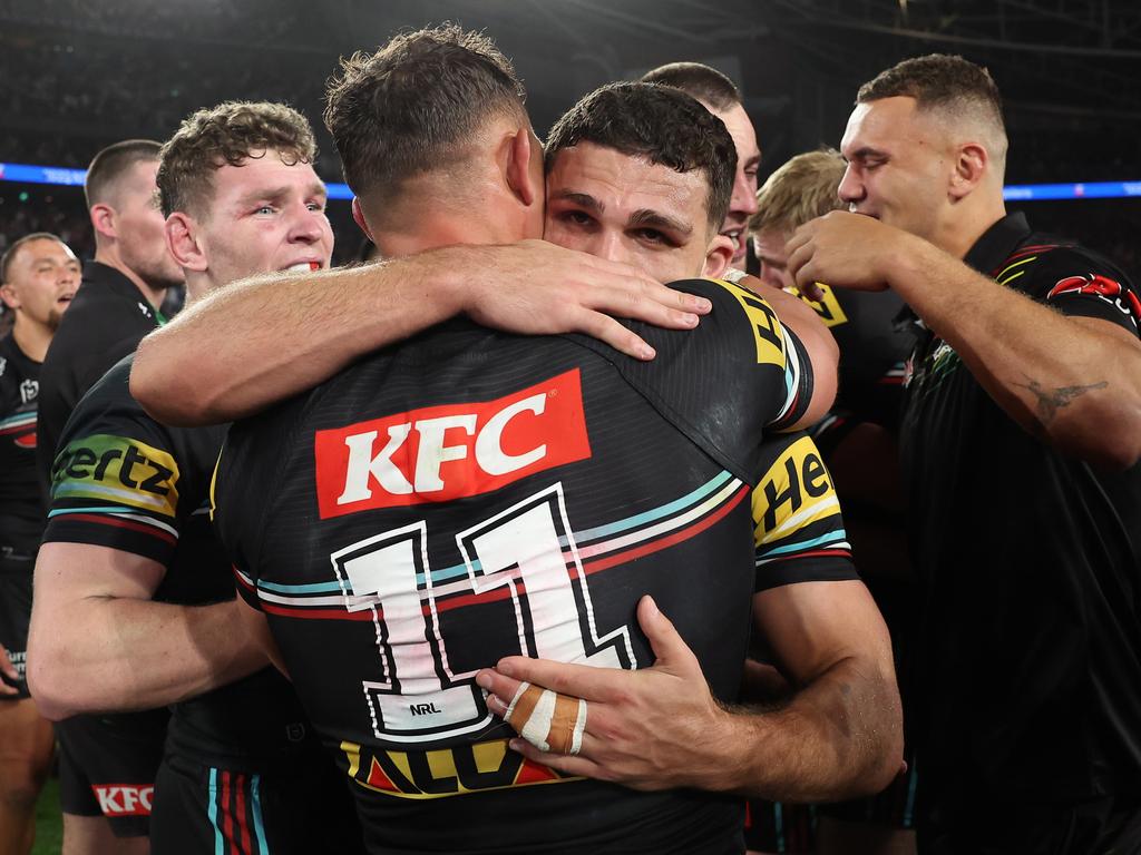 Patrick Carrigan of the Broncos celebrates after scoring a try during  News Photo - Getty Images