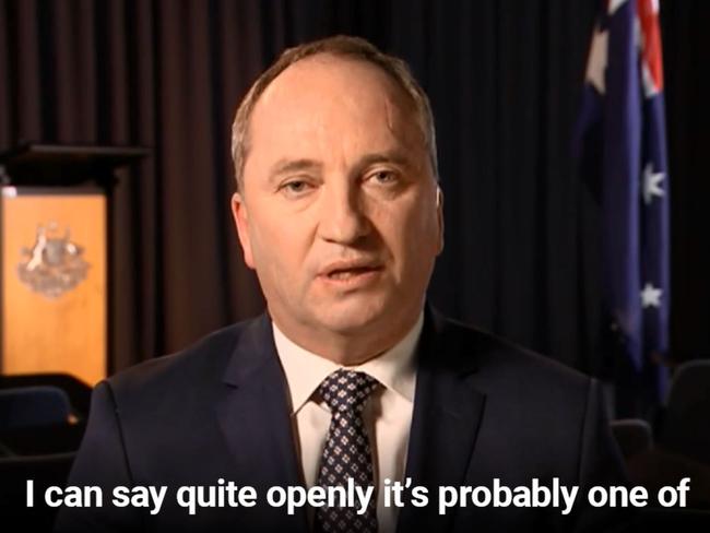 Still image from Barnaby Joyce's statement video regarding his relationship with ex-staffer Vikki Campion and the breakdown of his marriage to wife Natalie.