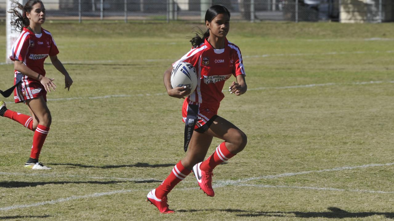 Action from the Girls League Tag between South Grafton Rebels and Clarence Coast Magpies during round 1 of the 2020 Group 1 Junior Rugby League season at McKittrick Park on Saturday, July 18.