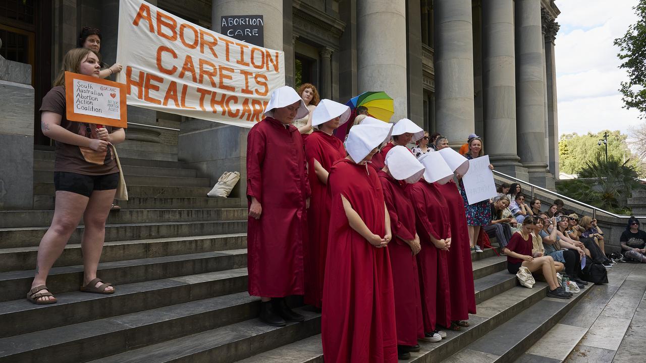 Pro-Choice protesters outside Parliament House in Adelaide on Wednesday. Picture: Matt Loxton