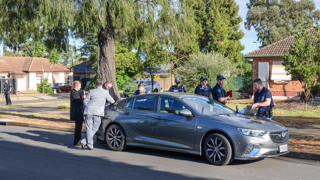 Police on scene in Peacock Rd, Elizabeth Downs where a man was found bashed on the footpath. Picture: Brenton Edwards