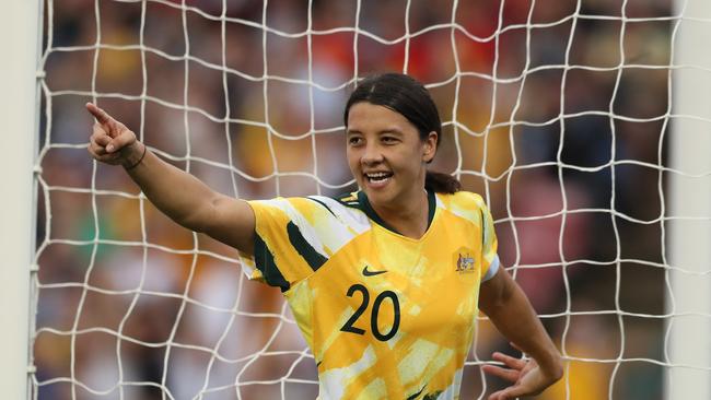 Sam Kerr looks a touch out of rhythm. Picture: Tony Feder/Getty