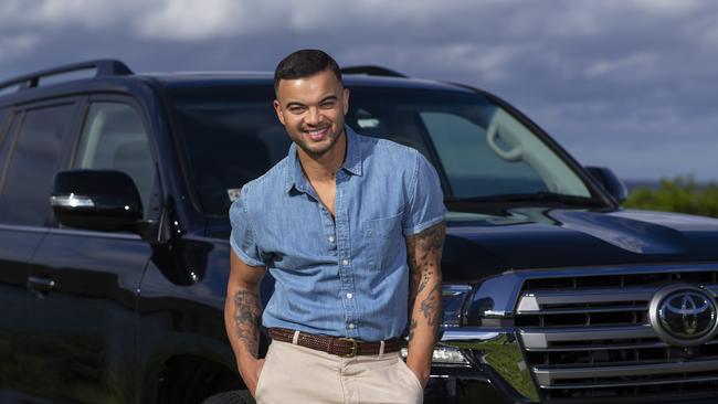 Guy Sebastian posing with his Toyota Land Cruiser 200 Sahara. Picture: Justin Lloyd.