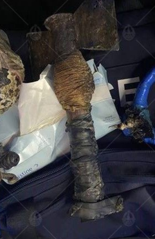 An axe used during an alleged fight in the Karama Shopping Centre carpark on Thursday night.