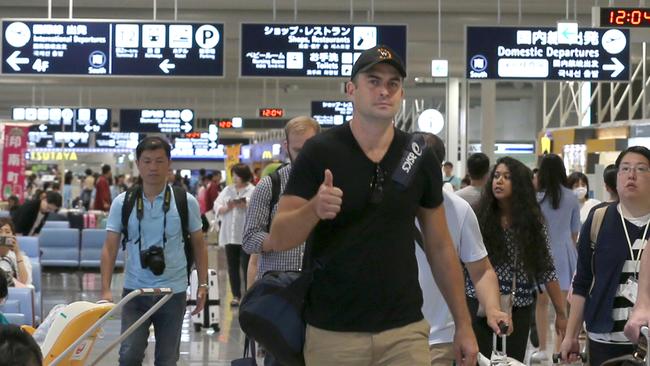 Lake has had a tumultuous few months, including a stint in prison in Japan. Pictured here leaving Japan last year. Picture: Buddhika Weerasinghe