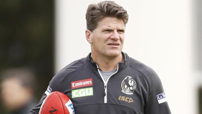 Magpies assistant coach Robert Harvey is seen during a Collingwood Magpies training session at The Holden Centre in Melbourne, Friday, August 2, 2019.  (AAP Image/Daniel Pockett) NO ARCHIVING