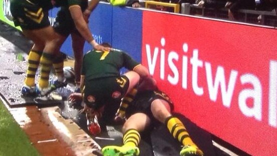 Brett Morris injured at Old Trafford in 2013. Picture: Twitter.