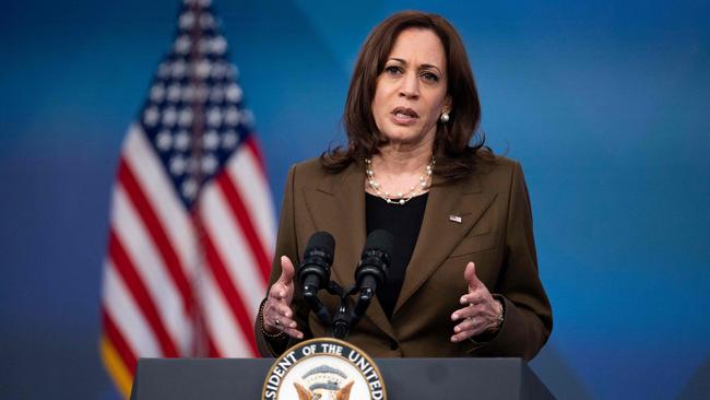 Kamala Harris hopes to stand for president but is suffering in the polls, with results revealing she is the least popular vice-president in modern American history. Picture: AFP