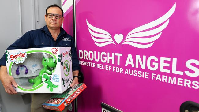 Drought Angels chief executive Jason Law after the rural charity’s Logan depot was broken into on Sunday, with a truck with $250,000 of presents inside stolen. Picture: David Clark