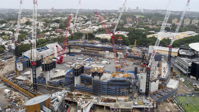 A drone shot shows the incredible progress of the Moore Park stadium. Picture: Damian Shaw