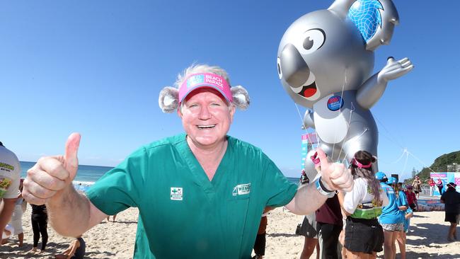 Dr Michael Pyne from Currumbin Wildlife Sanctuary after finishing the Gold Coast Beach Parade. Picture: Richard Gosling