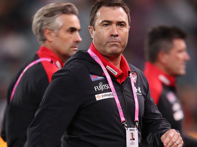 ADELAIDE, AUSTRALIA - APRIL 15: Brad Scott, Coach of Essendon during the 2023 AFL Round 05 match between the Essendon Bombers and the Melbourne Demons at Adelaide Oval on April 15, 2023 in Adelaide, Australia. (Photo by Sarah Reed/AFL Photos via Getty Images)