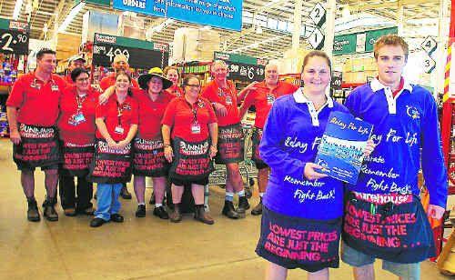 Rachel Spinaze and Ashley Waring (in front) are joining other Bunnings staff members parting part in this weekend’s Lismore Relay for Life to raise money for the Cancer Council. . Picture: Cathy Adams