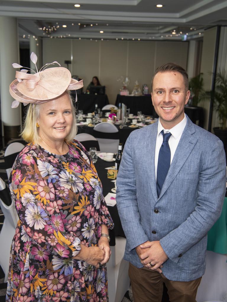 Michaela Hannant and Caleb O'Dea at the Melbourne Cup luncheon hosted by Rotary Club of Toowoomba City raising funds for Protea Place, Tuesday, November 1, 2022. Picture: Kevin Farmer