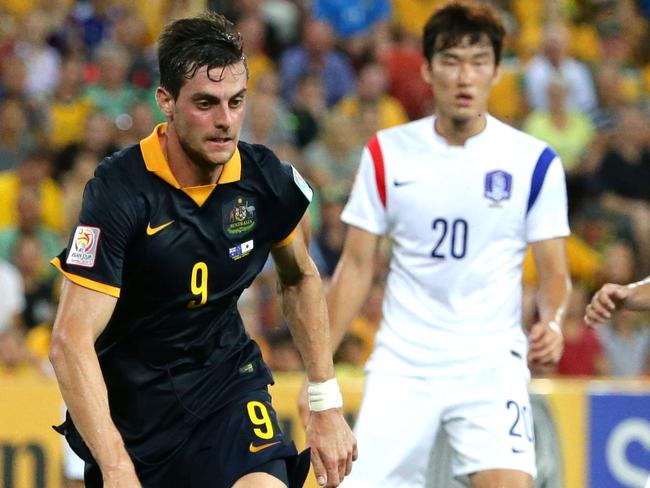 Australias Tomi Juric. The Australian Socceroos vs the Korea Republic at Brisbane Stadium.  Pic Peter Wallis