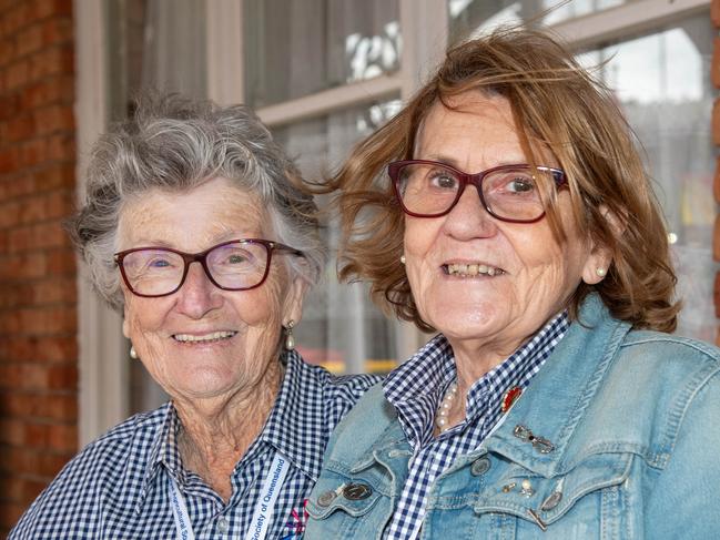 Greeting visitors with a smile are show volunteers Pat Chambers (left) and Audrey Leggett. Heritage Bank Toowoomba Royal Show.Saturday April 20th, 2024 Picture: Bev Lacey